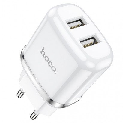 Įkroviklis buitinis Hoco N4 su dviem USB jungtimis (2.4A) baltas