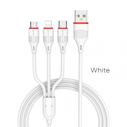 USB kabelis Borofone BX17 3in1 microUSB-Lightning-Type-C baltas