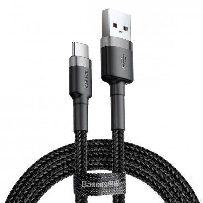 USB kabelis Baseus Cafule Type-C 1.0m 3.0A pilkas-juodas CATKLF-BG1
