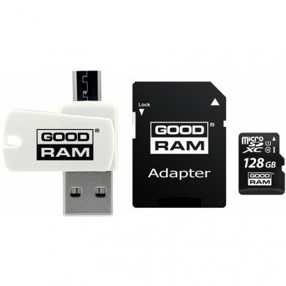 Atminties korta Goodram microSD 128Gb (class 10) + SD adapter + OTG kortelių skaitytuvas