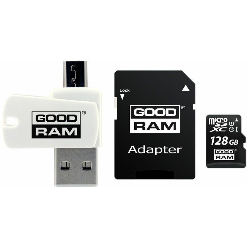 Atminties korta Goodram microSD 128Gb (class 10) + SD adapter + OTG kortelių skaitytuvas
