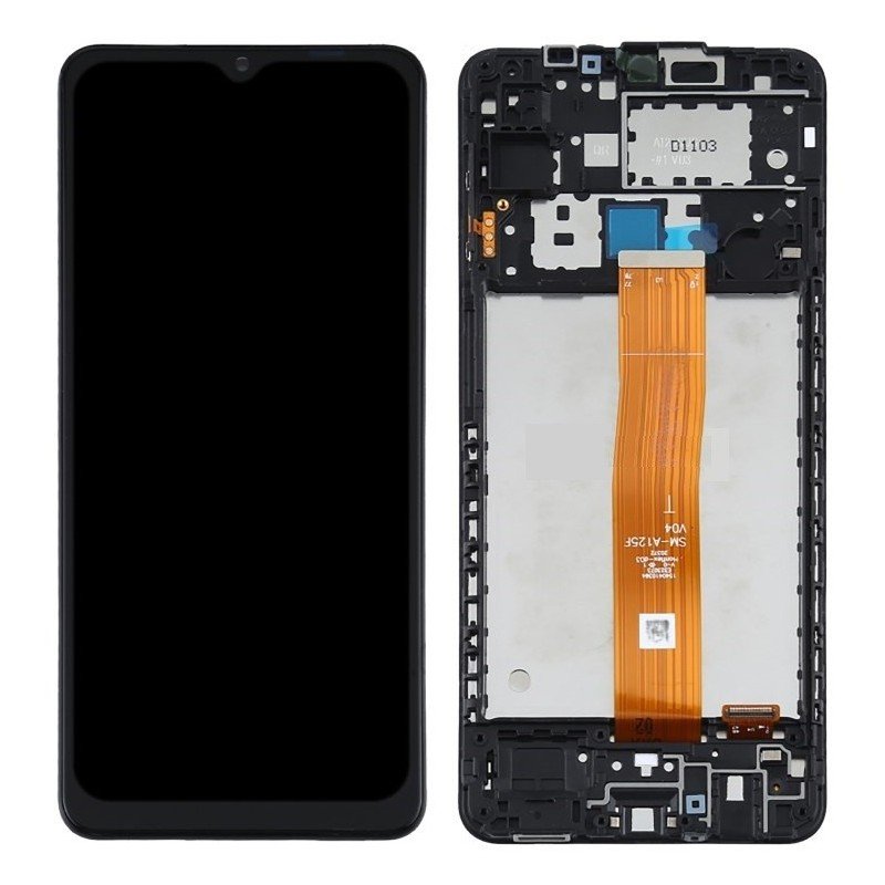 Ekranas Samsung A125 A12 su lietimui jautriu stikliuku ir rėmeliu juodas originalus (service pack)