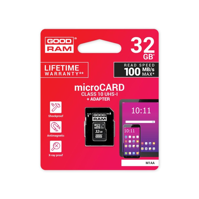 Atminties korta Goodram microSD 32Gb (class 10) + SD adapter