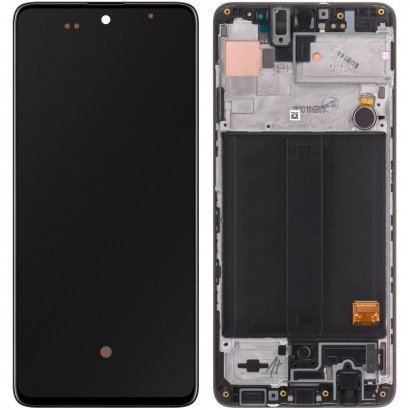 Ekranas Samsung A515 A51 su lietimui jautriu stikliuku ir rėmeliu juodas originalus (service pack)