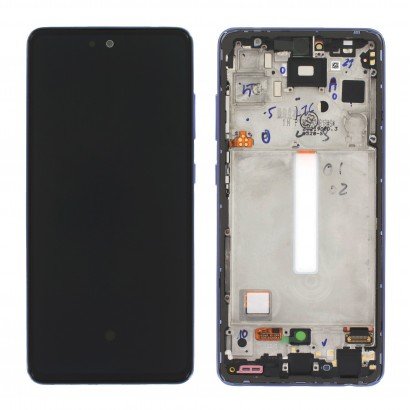 Ekranas Samsung A525 A52 4G/A526 A52 5G su lietimui jautriu stikliuku ir rėmeliu violetinis