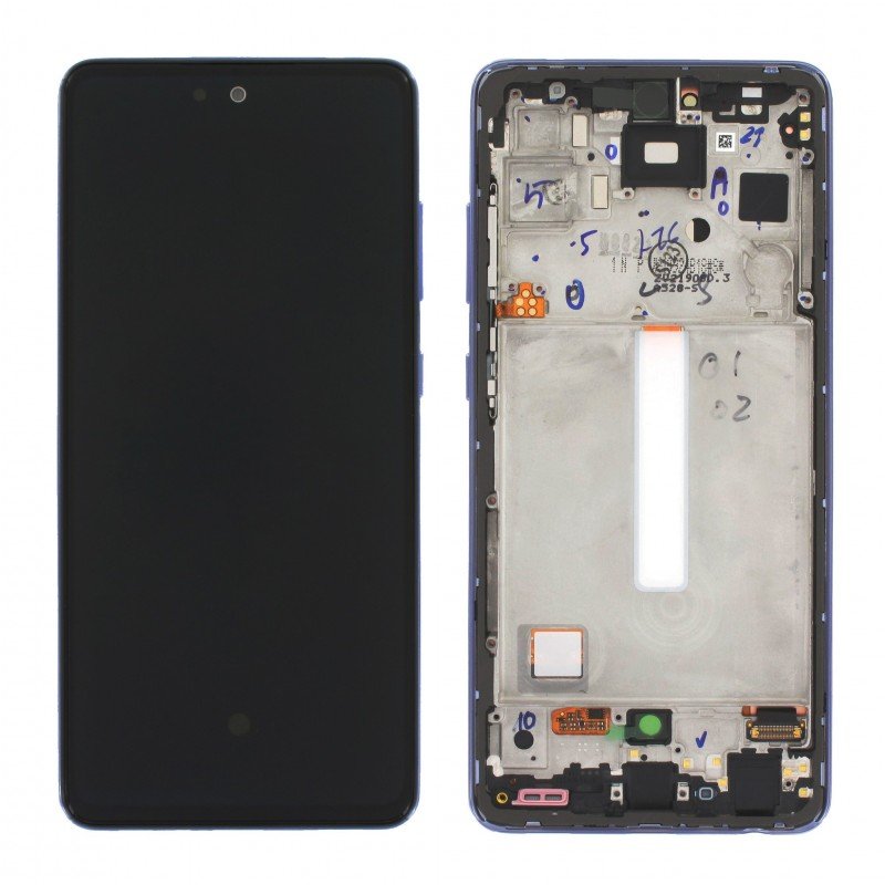 Ekranas Samsung A525 A52 4G/A526 A52 5G su lietimui jautriu stikliuku ir rėmeliu violetinis