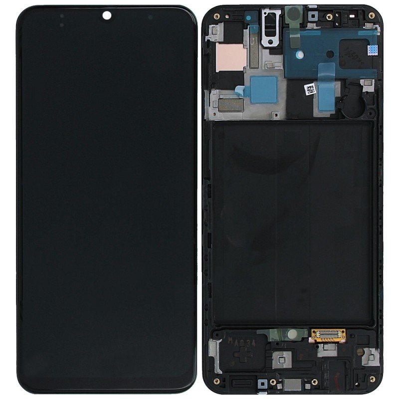 Ekranas Samsung A505 A50 su lietimui jautriu stikliuku ir rėmeliu juodas originalus (service pack)
