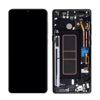 Ekranas Samsung A715 A71 su lietimui jautriu stikliuku ir rėmeliu juodas originalus (service pack)
