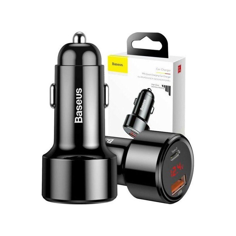 Įkroviklis automobilinis Baseus Series su LED ekranu ir 2 USB Quick Charge 45W juodas CCMLC20C-01