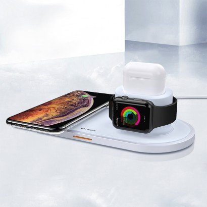 Įkroviklis belaidis Devia 3in1 Smart Phone, Apple Watch, Airpods baltas